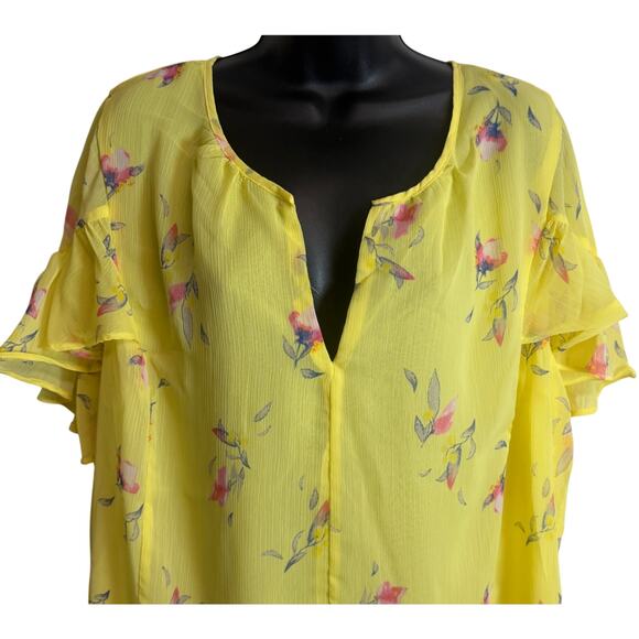 Ava & Viv Plus Size 2X Yellow Flower Blouse Top Short Sleeve Flutter Spring New - Picture 2 of 9
